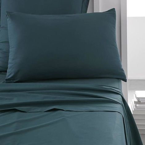 Lot de 2 taies d'oreillers, 50x70 cm en coton 100 %, motif uni paon, housse traversin élégante pour literie contemporaine (1/5)