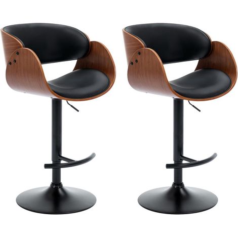 Lot de 2 tabourets de bar en simili, placage noyer et métal - Noir et Naturel foncé - Hauteur réglable - JELSA (1/5)