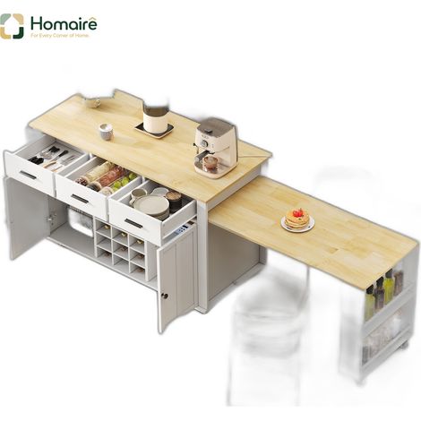 Küchenwagen aus MDF weiß mit Stauraum und USB-Anschluss 136 x 50 x 93 cm HOMAIRE (1/5)
