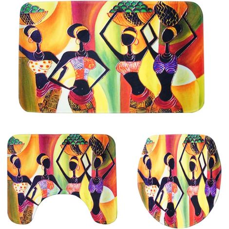 Ensemble de tapis toilette Healeved avec motif femmes africaines , en flanelle , lavable à la main e