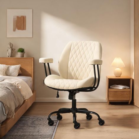 Chaise de bureau coloris blanc en cuir 62 x 62 x 96 cm (1/5)