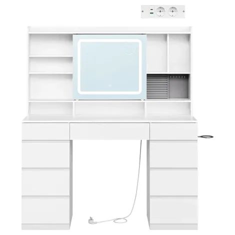 Coiffeuse LED 110cm miroir coulissant x5 prises 9 tiroirs rangement