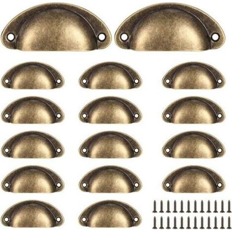 PA Ein Set aus 16 Vintage-Schubladengriffen in Muschelform, Retro-Stil, halbkreisförmig, geeignet für Küchenschränke, mit Schrauben, bronzefarben. (1/4)