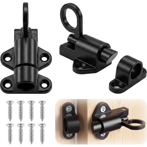 Lot de 2 loquets à ressort de porte avec 8 vis, verrous à ressort automatique de sécurité, loquet à fermeture automatique, serrure multi-scènes pour portes d'armoire, porte en bois, cages d'animaux (1/4)