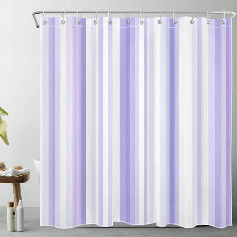 Rayures Violettes et Blanches Rideaux de Douche 180x200cm Art Abstrait de l’Ombre Rideaux de Bain avec Crochets,Moderne Extra Longue Imperméable Polyester Anti Moule Salle de Bain Décor (1/5)