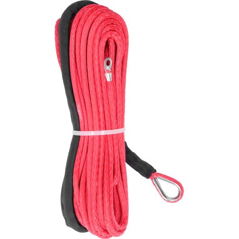 Câble de treuil pour remorque 6 mm x 15 m / 1/4 po x 50 pi, rouge, fibre synthétique, de remplacement pour les VUS, camions et VTT SmittyBilt. (1/5)