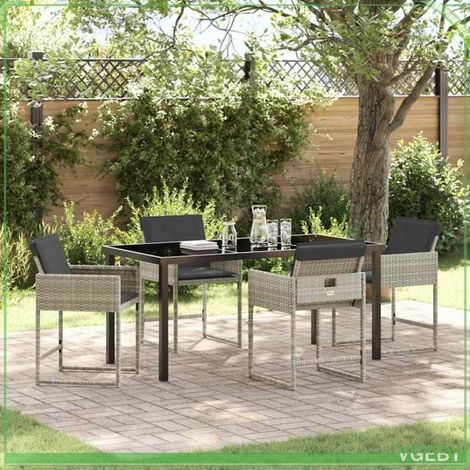 Ensemble de salle à manger pour jardin - FAFEICY - 3380735 - Gris clair - Poly rotin et structure acier - Table carrée en verre (1/5)