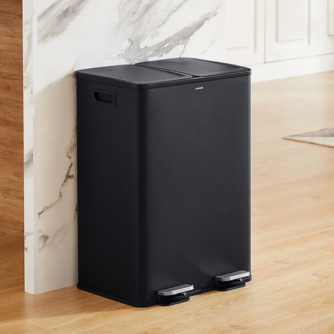 CASABEL Poubelle Cuisine Double 2x30L, Acier Inoxydable Noire