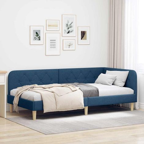 Eckbettgestell Blau 90 x 190 cm Stoff