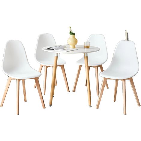 Ensemble de salle à manger, 4 chaises, pieds en bois massif, Ensembles de table blancs (1/2)