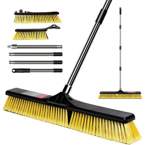 Escoba de calle con cabezal grande de 63 cm, con mango, grande, extraíble, industrial, para jardín, para uso exterior, para escuelas, fábricas, jardines y garajes. (1/5)