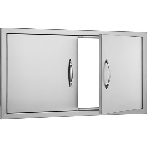 Porte de Cuisine Extérieure BBQ, 863x482 mm, Acier Inoxydable, Double Porte à Affleurer avec Poignées, pour Îlot BBQ et Meuble Extérieur (1/5)