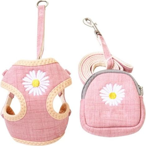 Harnais pour chien LAISSE Animaux réglable Veste marche chiot corde avec sac Leash S Rose (1/4)