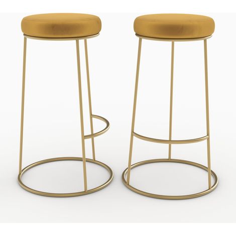 Lot de 2 tabourets de bar 73 cm en velours jaune curry - KENDAL (1/5)