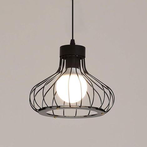Lustre suspendu rétro industriel, plafonnier vintage avec abat-jour cage en métal, 23 cm, noir, douille E27 (1/5)