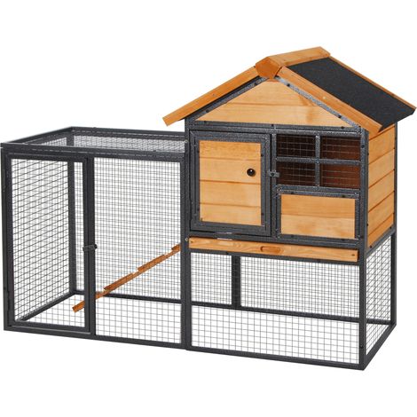 Clapier d'extérieur pour lapins et cochons d'Inde, cage pour petits animaux, 2 niveaux avec rampe, plateau amovible, bois et métal, 122 x 63 x 92 cm, gris. (1/5)