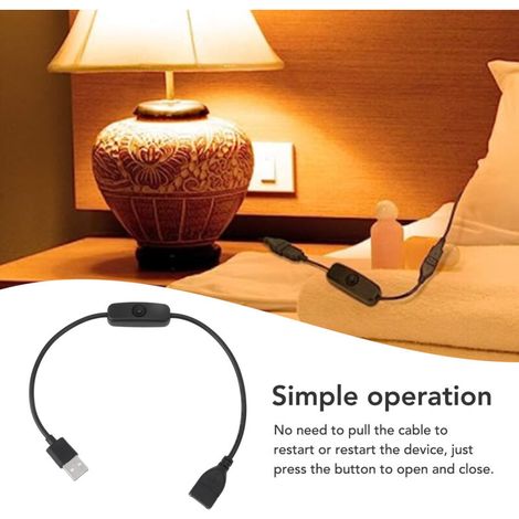 5er-Pack 2-poliges PVC-USB-Kabel (Stecker/Buchse) mit Ein-/Ausschalter und Knopf für Autokameras und LED-Leuchten, Schwarz