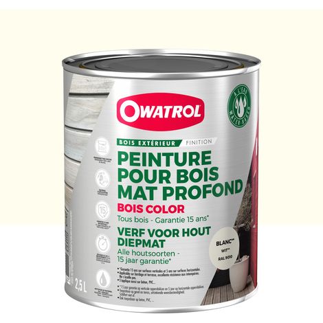 Owatrol-BOIS COLOR-Peinture pour bois extérieur opaque - Finition Mate-Blanc RAL 9010 2.5 litres