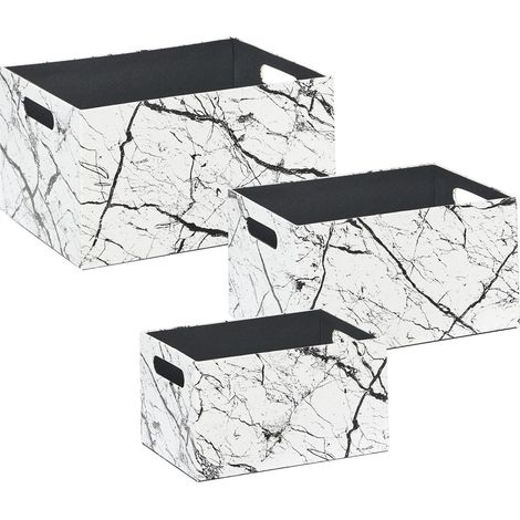 Lot de 3 Paniers de Rangement en Cuir PU Fait Main avec Poignées Effet Marbre Blanc Larsa (1/5)