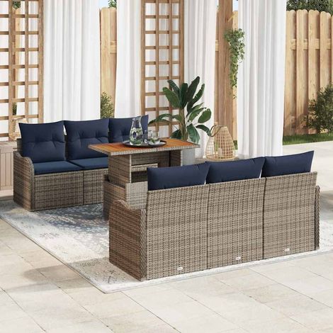 vidaXL Conjunto de sofás de jardín 7 uds. Gris y azul marino (1/5)