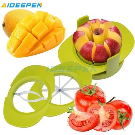 Coupe Pomme, Couper Fruits 4 en 1 avec Trancheuse Poire Mangue Tondeuse Coupe Orange tomates, Base Solide-Ywey (1/4)
