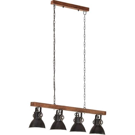 vidaXL Lámpara de techo industrial madera de mango negro E27 (1/2)