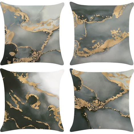 Ensemble de 4 housses de coussin de canapé Art déco abstrait en marbre noir et or (1/4)