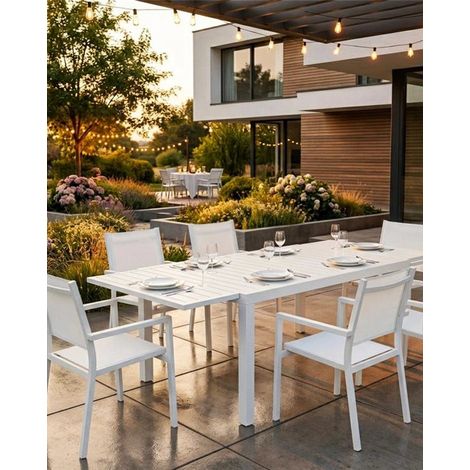 Tavolo da giardino 140x100 allungabile con 6 sedie bianco