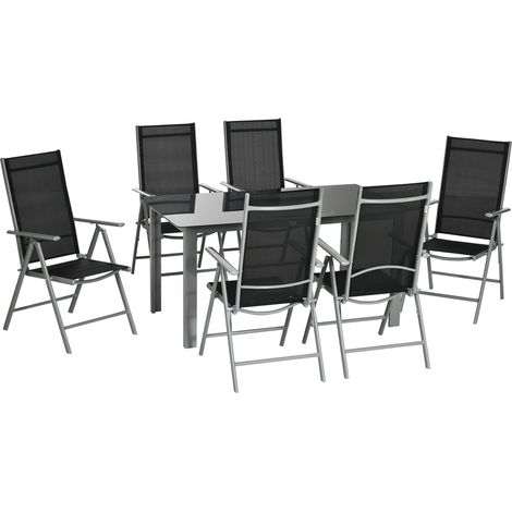 Outsunny 7 Piece Garden Dining Set, Outdoor Table and 6 Chair, Aluminium Black (1/5)
