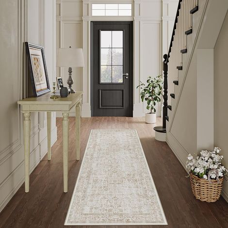 Tapis Couloir 60x180cm Marron Lavable en Machine Rug  Cuisine,Chambre Enfant Rugs, Descente de Lit,AntidéRapant Carpet,Mangerd Carpets,Interieur Doux Poil Ras,Bureau (1/5)