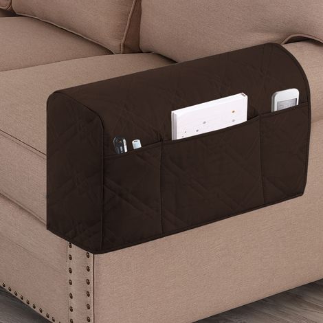 2PC marron foncé Organiseur de Chevet,Canapé Chaise Protetor Housse Sac de Rangement à Suspendre D'accoudoir Sac De Rangement Antidérapant avec 3 Poches pourlit/canapé/Chaise Accoudoir sac de Rangemen (1/4)