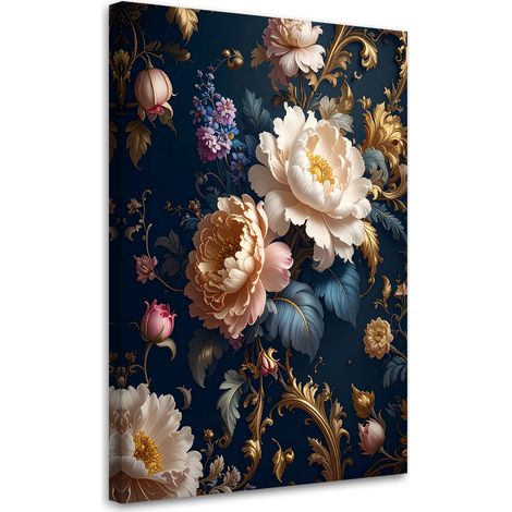 Quadro su tela, Un elegante bouquet di rose bianche i cui fiori risaltano su uno sfondo blu scuro. - 20x30 (1/2)
