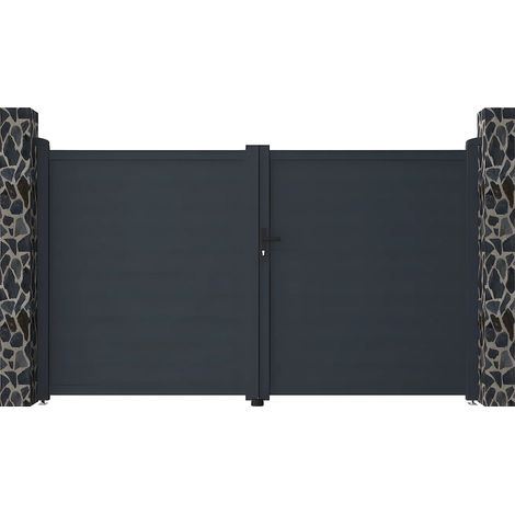 Cancello a battente L305 x H181 cm Alluminio pieno Antracite - NAZARIO