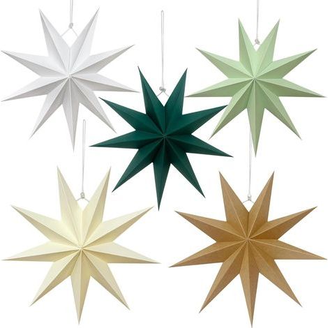 Lot de 5 étoiles de Noël en papier – 30 cm – Étoiles pliantes – Décorations de table pour Noël, chambre, mariage, anniversaire (1/5)