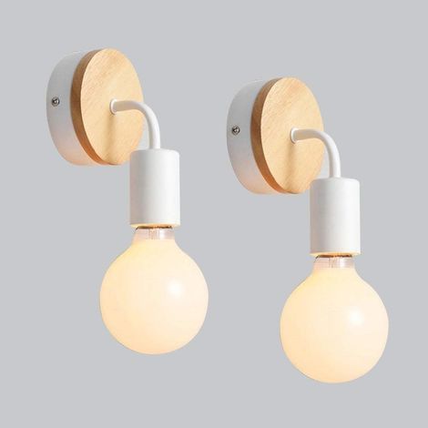 Wandleuchte aus Schmiedeeisen, E27, 60 W, moderne Holzwandleuchte, Nachttischlampe, Leselampe für Wohnzimmer, Schlafzimmer, Innenbeleuchtung (Weiß)