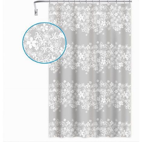 TRADE SHOP - Tenda Doccia Vasca Bagno 180x200cm Impermeabile Con 12 Anelli Fiore Bianco 87579 - (1/5)