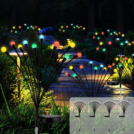 Guirnalda de luces solares para exteriores (4 unidades, 10 LED, IP65, impermeables), para jardín, patio y arbustos, decorativas (multicolor) (1/5)