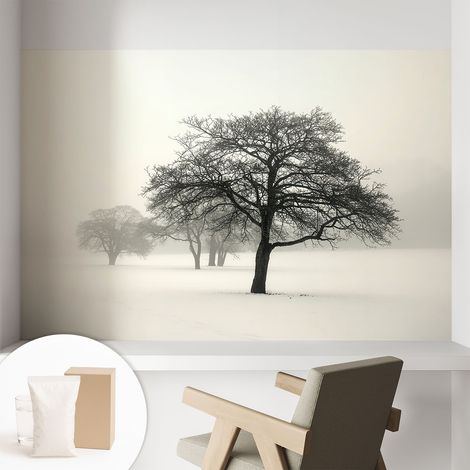 Papier peint intissé avec imprimé pour intérieur moderne application facile a motif - Colle incluse gratuite Arbres en hiver 104x70 cm (1/5)