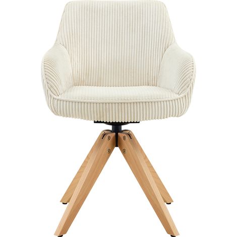 Set de 2 sillas giratorias de terciopelo color marfil con patas de madera (1/5)