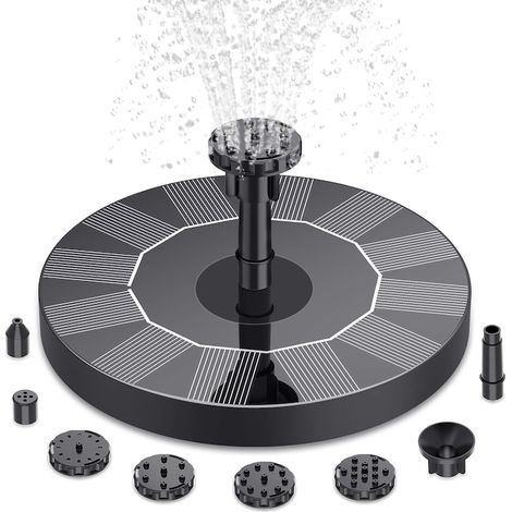 Pompe solaire fontaine avec 6 buses pour bain d'oiseaux, étang et piscine, durable, noire, énergie solaire (1/5)