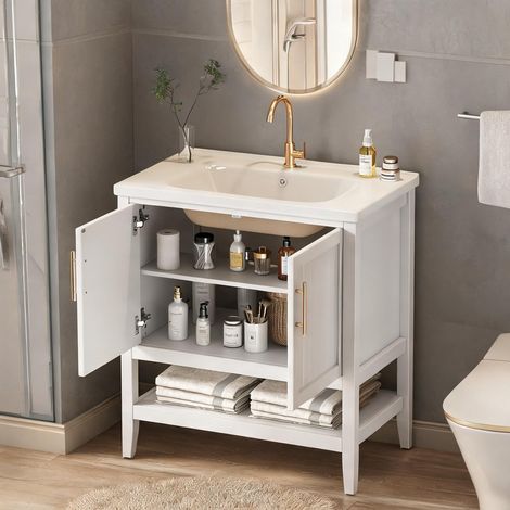 Vasque en céramique blanche avec meuble MDF 80 cm 80 x 47 x 89 cm (1/5)