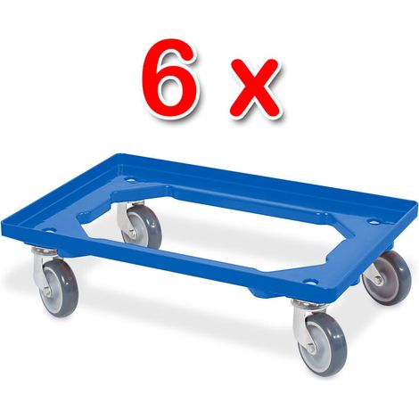 BRB Lot de 6 trottinettes de transport pour conteneurs 600 x 400 mm, capacité de charge 250 kg, bleu — vue 3