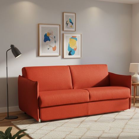 Divano Letto 2 Posti Trovo, Sfoderabile, Contenitore Made in Italy, di Apertura a Ribalta, 180x95 cm Arancione (1/5)