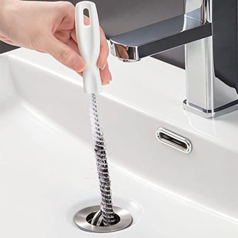 Set di 3 spazzole per la pulizia del lavandino, strumento flessibile per la pulizia del tubo di scarico (45 cm), pulitore per troppopieno, raccogli capelli, pulitore per scarichi del bagno (1/5)