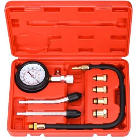 Testeur de Compression de Cylindre, Compressiomètre pour Moteurs à Essence, 0-20 bar & 0-300 psi avec Testeur de Bougie D'allumage et 4 Adaptateurs M10 M12 M14 M18 (Rouge) (1/5)