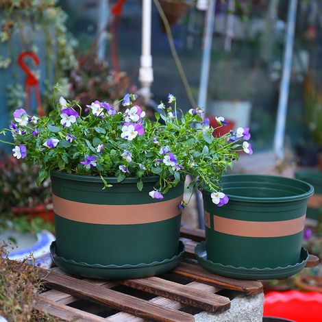 Pot de fleurs en plastique vert kaki, 2 gallons (7,8 L) : diamètre 23 cm, hauteur 22 cm, base 19 cm. (1/5)