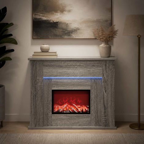 vidaXL Camino con striscia LED Sonoma grigio 63 x 20 x 54,5 cm (1/5)