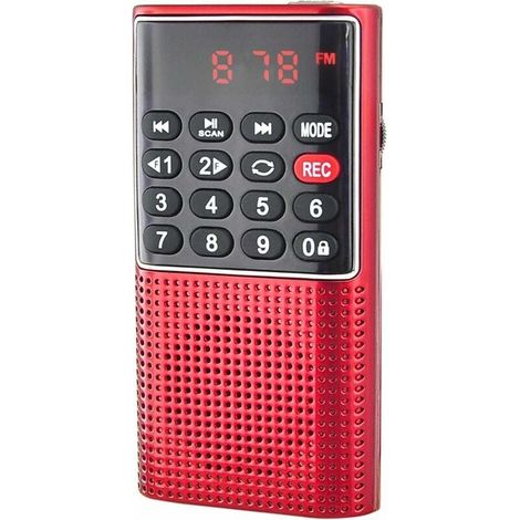 Radio DE Poche Rechargeable FM, Lecteur de Carte Micro SD RMS 3W, Prise Casque - Rouge (1/4)