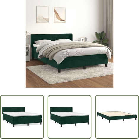 vidaXL Taschenfederkern - Boxspringbett mit Matratze Dunkelgrün 140x190 cm Samt (1/5)