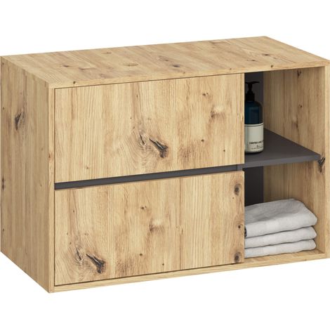 Hängender Waschbeckenunterschrank VAMI mit Waschbecken Artisan Eiche, Graphitgrau 90 cm 2 Schubladen B90xH60xT45,5 cm (1/5)